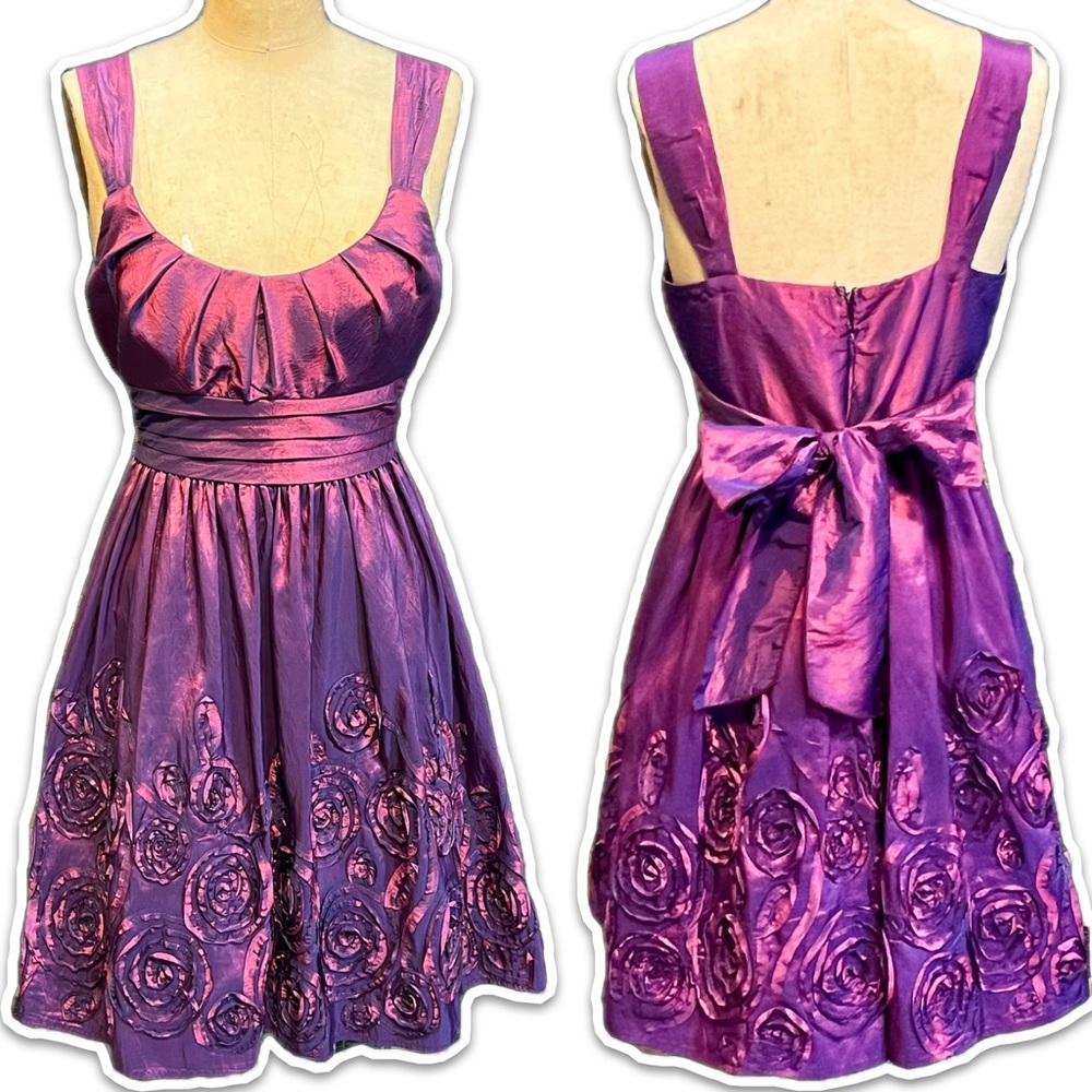Iridescent shimmery formal party dress homecoming prom bow tie waist floral y2k